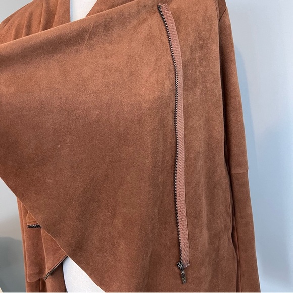 Altar’d State Tan Brown Vegan Faux Leather Suede Fall Zip Jacket Long Sleeve - Picture 5 of 10